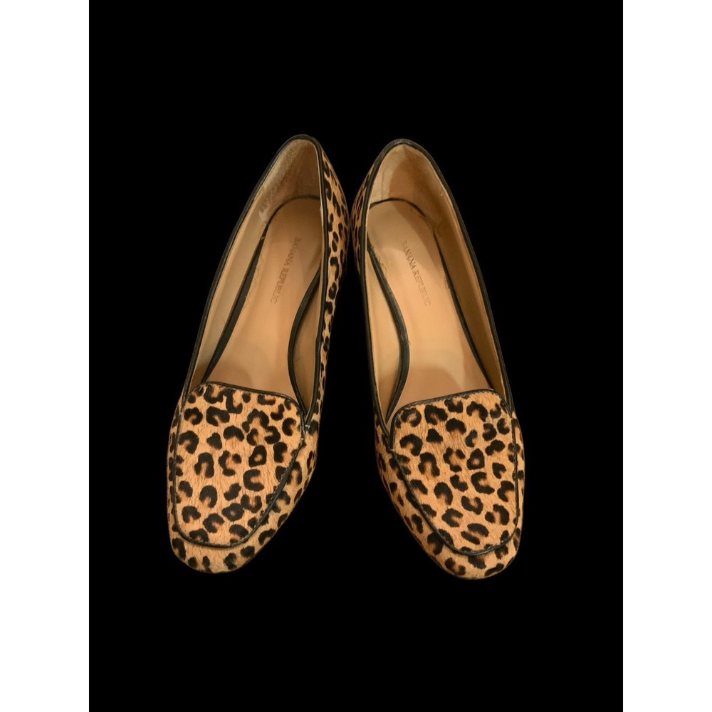 Banana Republic Leopard Print Calf Fur Block Heel Loafers size 6.5